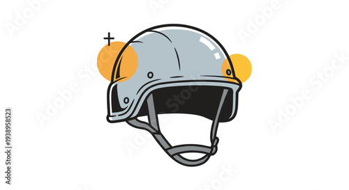 Protective grey tactical helmet with chin straps used by military or law enforcement for head safety in dangerous environments.