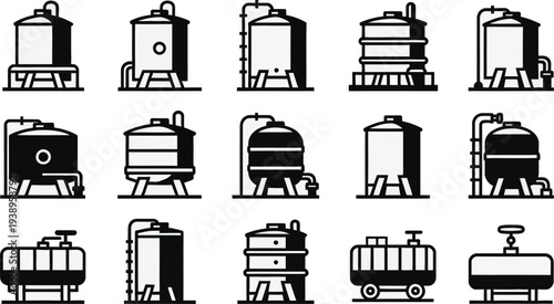 Gemini said

OIL REFINERY STATION ICON collection of black and white icons and building silhouettes featuring a vector set of house designs