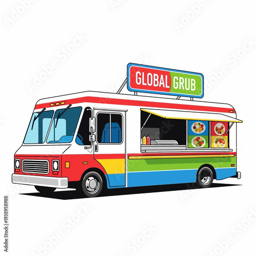 Vibrant food truck serving global cuisine on the go quickly