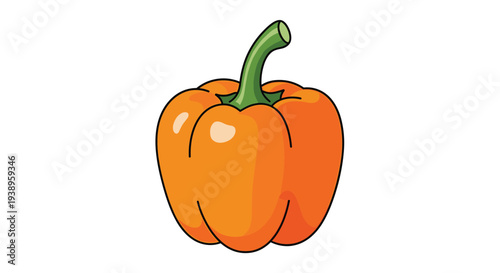 Whole fresh organic orange bell pepper with green stem isolated on white background for healthy food design and salad.