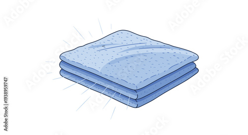 Pile of soft blue folded textile cloths or towels with subtle light rays representing freshness and cleanliness in home.