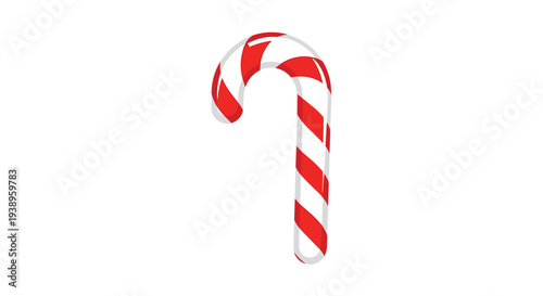 Traditional red and white striped peppermint candy cane isolated on a white background for christmas theme and holidays.
