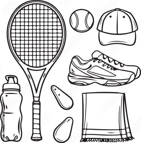 Tennis equipment and accessories including racket ball cap shoes