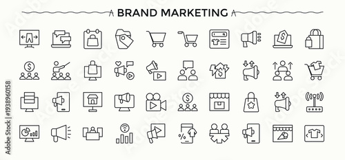 Marketing icon set. Pictograms of market, ads, business, campaign and more. Digital Marketing modern icon set. Thin line icons set. Pictogram and infographic.