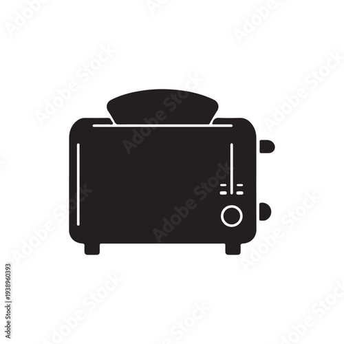 Simple black and white illustration of a toaster appliance for kitchen use  front view