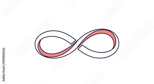 Elegant infinity symbol is rendered with a white outer band and a soft red inner ribbon creating a sense of eternal flow and balance in vector style.