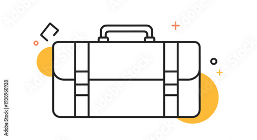 Traditional business briefcase or work bag is shown in a clean line art style with colorful abstract shapes and symbols in a professional illustration.