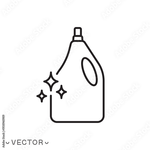detergent icon, liquid detergent concept, cleaner, fabric softener, thin line symbol isolated on white background, editable stroke eps 10 vector illustration
