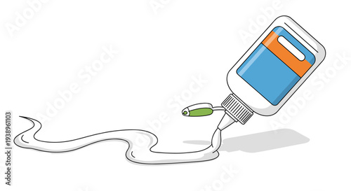 White glue bottle being squeezed to apply a liquid adhesive trail for school projects, office work, and creative crafting activities.