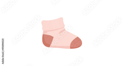 Small pink baby sock or bootie with a soft knitted texture shown in a simple illustration for infant clothing and nursery themes.