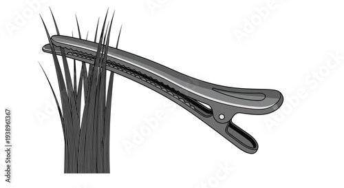 Large plastic hair clip or alligator clip holding a section of dark hair representing hair styling, salon tools, and beauty care routines.