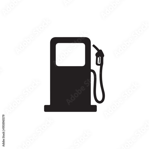 Simple black silhouette of a gas pump with nozzle and hose on the right side on white background  fuel station icon