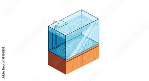 Rectangular glass aquarium or fish tank on a wooden cabinet stand representing pet care, home decor, and aquatic environments.