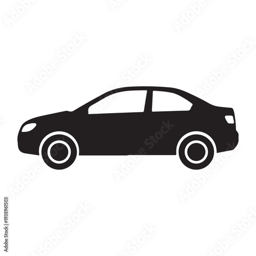 Simple black silhouette of a modern car with white accents on a white background
