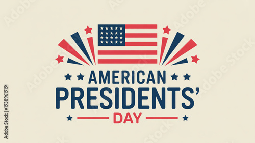 American presidents' day patriotic banner with usa flag and stars on cream background symbolizing national pride and celebration