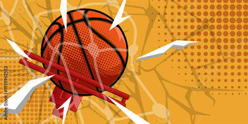 Vector illustration of a basketball, pop art design.