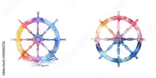 abstract color silhouette of nautical wheel watercolor vector illustration