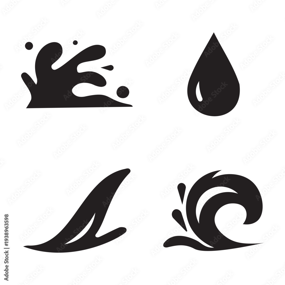 Obraz premium Water splash and wave icon set