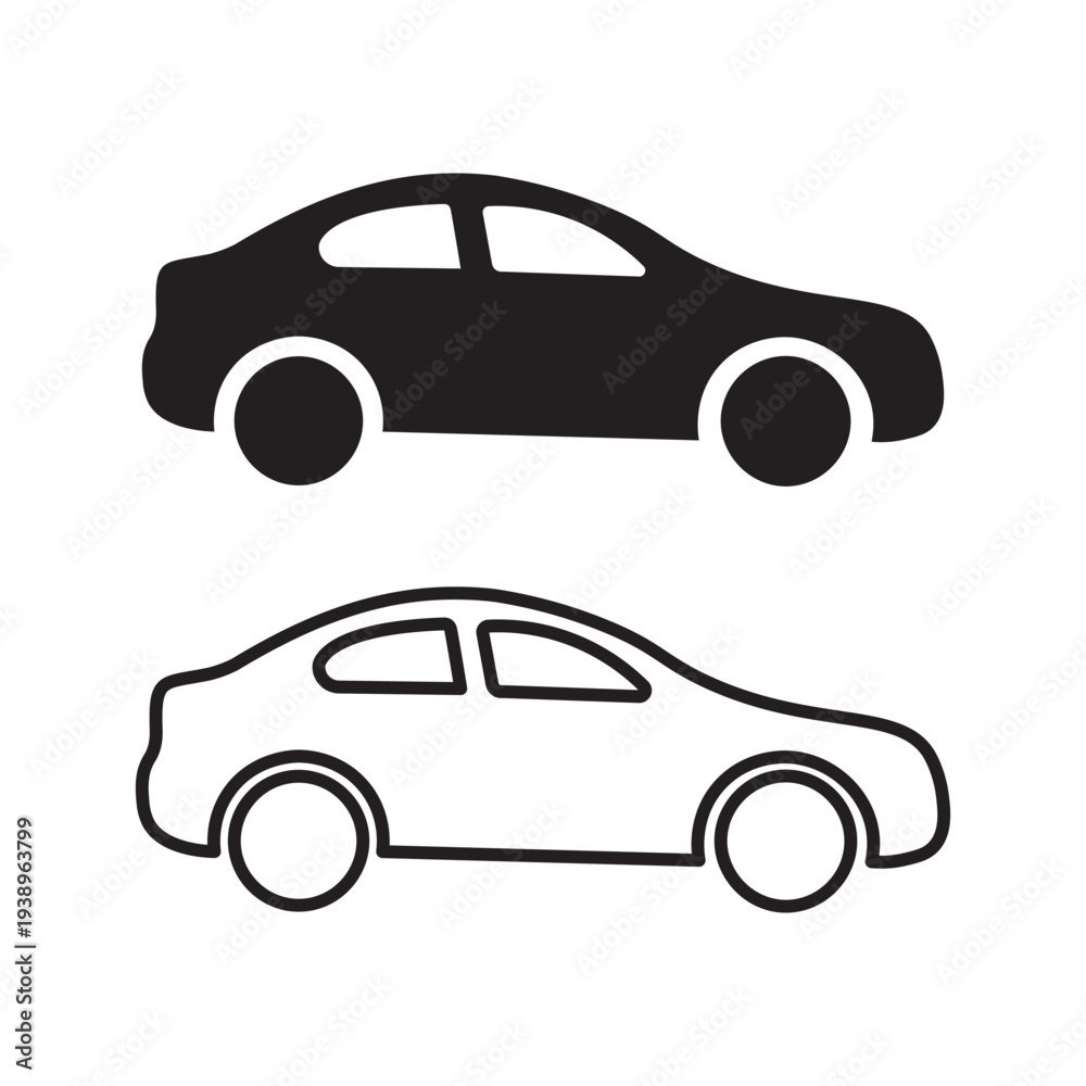 Fototapeta premium Car icon set black and outline