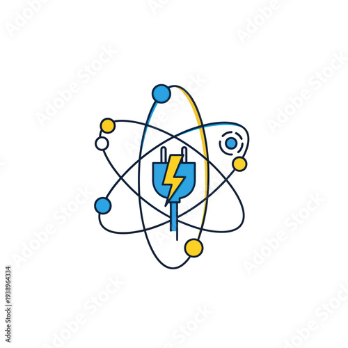 Electrical plug with lightning bolt in atom energy concept