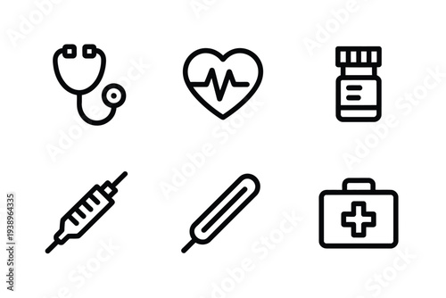 Black and white medical set healthcare stethoscope