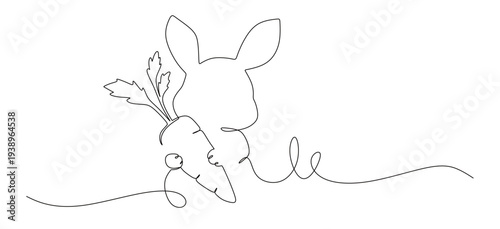 CONTINUOUS LINE ART OF A RABBIT HOLDING A CARROT. THIS PICTURE IS FOR EASTER. VECTOR ILLUSTRATION