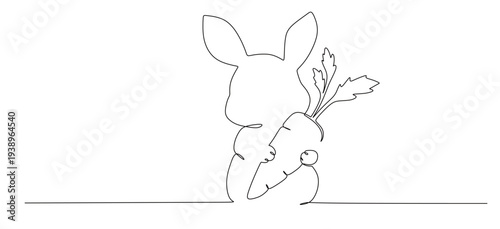 CONTINUOUS LINE ART OF A RABBIT HOLDING A CARROT. THIS PICTURE IS FOR EASTER. VECTOR ILLUSTRATION