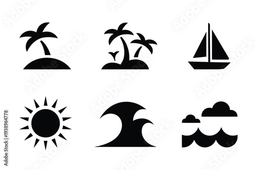 Black and white of tropical beach and sailing palm tree
