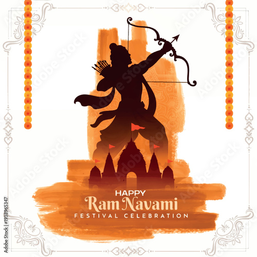 Lord Rama archer silhouette spiritual Ram Navami greeting card design