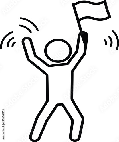 Stick figure waving a flag in celebration