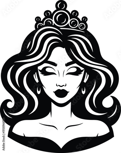 Illustration of a woman wearing a crown and dark makeup