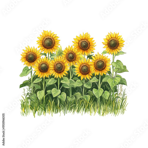 sunflowers field hand drawn vector illustration