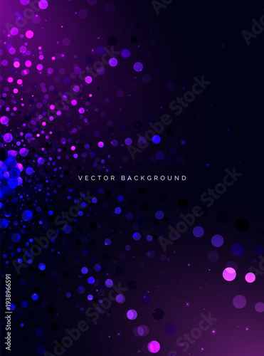 Abstract dotted glowing blue and pink swirling on dark background.