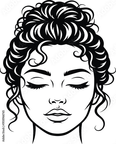 Illustration of a woman with curly hair and closed eyes