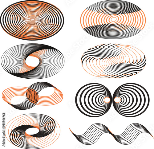 Set of 8 abstract spiral shapes vector