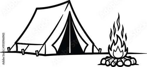 Camping scene with tent and campfire