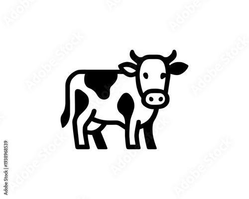 Black and White Cow Logo Standing Still Farm Animal Dairy Farming Concept Livestock Sub Niche