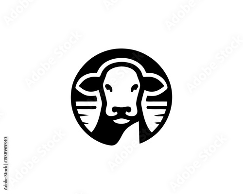 Cow Head Logo Graphic in Circle for Dairy Farm or Milk Brand