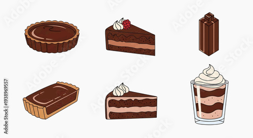 Delicious chocolate desserts arranged on a table