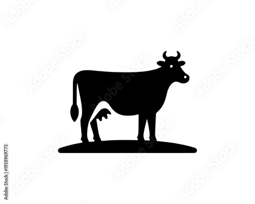 Black Cow Silhouette Logo on White Background Dairy Farming Livestock Agriculture Farm Animal