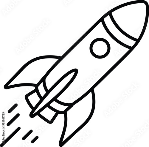 Cartoon Rocket Ship Launching Upward with Exhaust Trails Vector Illustration