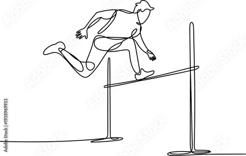 Athlete jumping over hurdle continuous line drawing minimal athletic sport concept