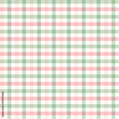 Pastel pink and green gingham seamless pattern. Classic checkered plaid background for digital and print design projects.