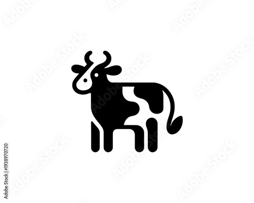 Black and white cow Logo simple farm animal graphic with spots for dairy products