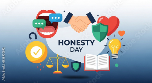 Honesty day concept with symbolic icons and slogans for truthfulness and integrity in communication