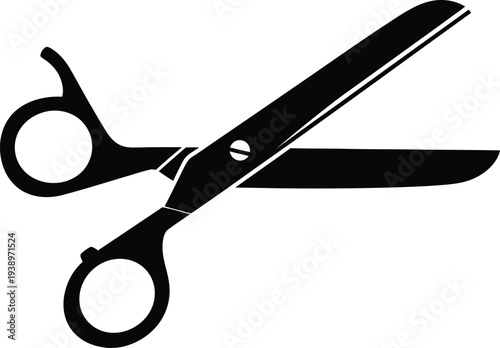 Black stainless steel scissors open isolated on white background for craft cutting design