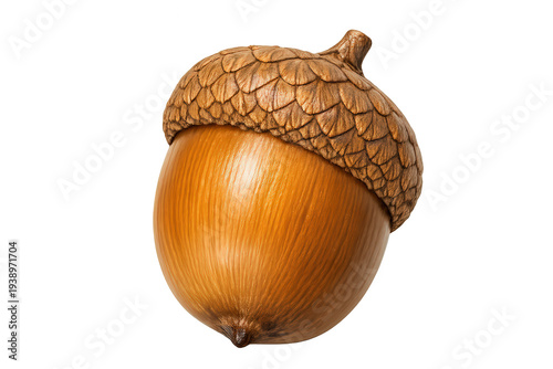 Oak acorn nut isolated on transparent background, symbolizing autumn, nature, growth, and reforestation