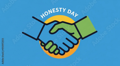 Honesty day icon with handshake and text on blue background symbolizing trust and integrity in business and relationships