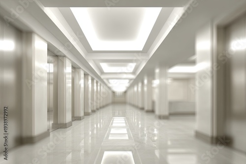 Wallpaper Mural Perspective shot of a bright, modern, and elongated corridor with symmetrical columns Torontodigital.ca