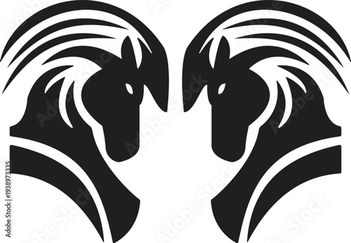 Two horse heads together design icon